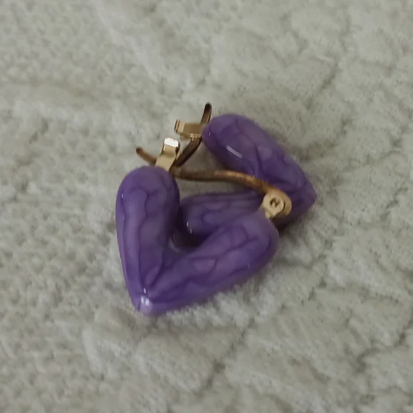 Purple Enamel Heart Hoop Earrings Cute Small Artsy Colorful Love Fun Gold Petite - Picture 6 of 7
